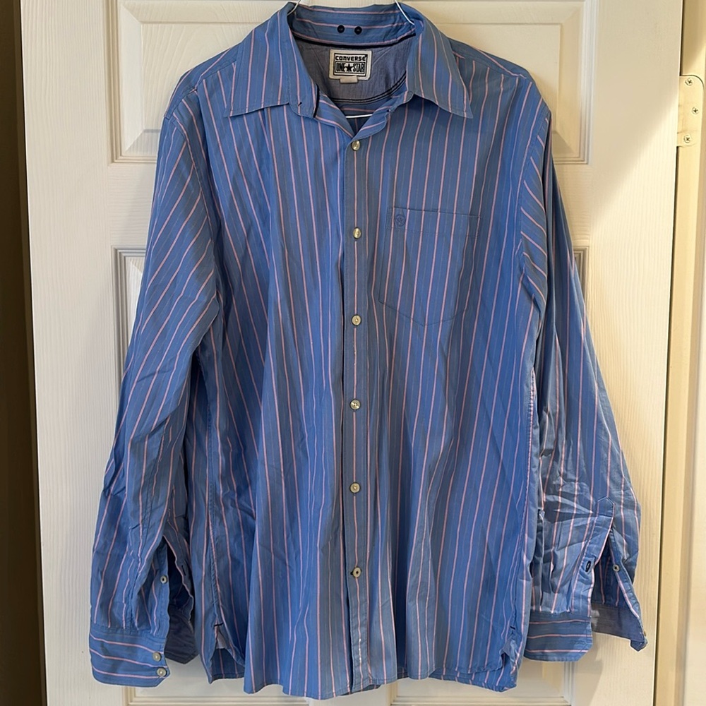 Converse Blue and Pink Strip Long Sleeve Dress Shirt